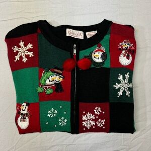 Basic Editions Red, Green, and Black Snowman Sweatshirt